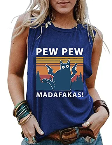 Women Pew Pew Madafakas Shirt Funny Pew Pew Cat Shirt Women Graphic Tank Top