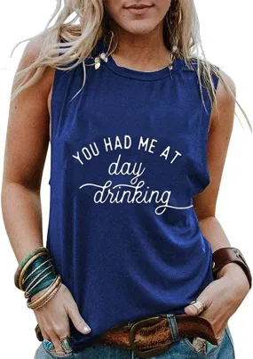 Women You Had Me at Day Drinking Tank Short Sleeve Shirts (Medium,2Blue)