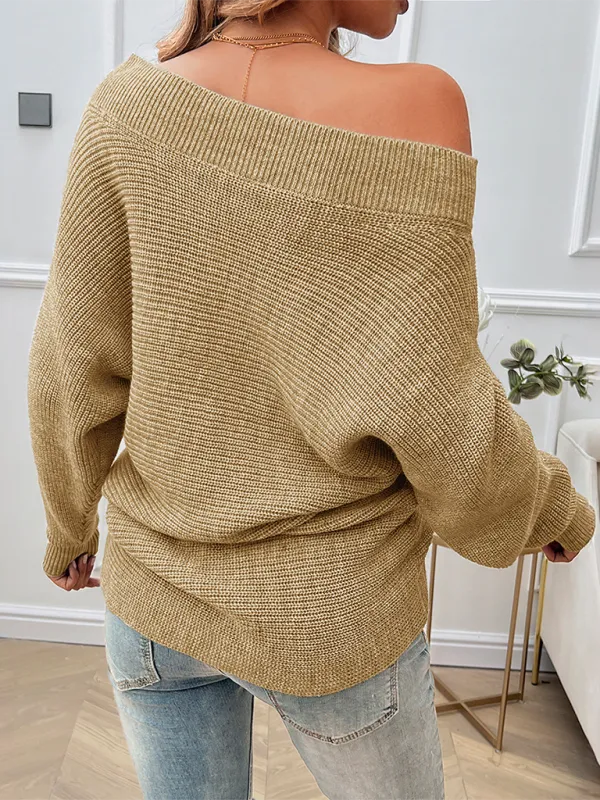 Women's casual loose solid color long sleeve sweater