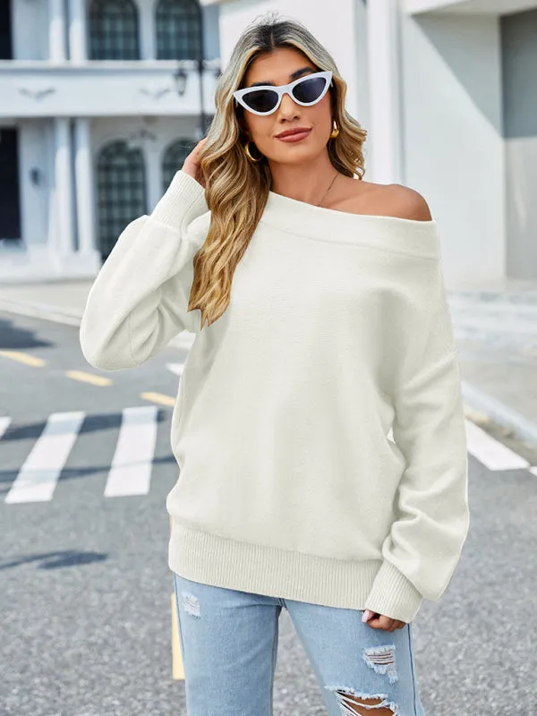 Women's casual one-shoulder loose casual sweater