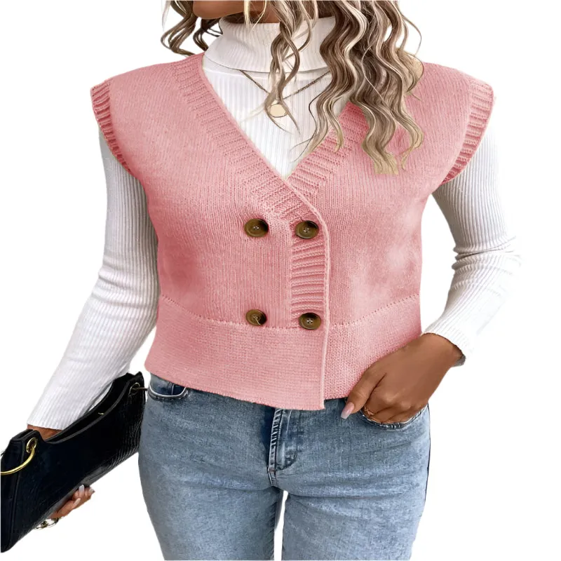 Women's Knitted V-Neck Buttoned Casual Sweater