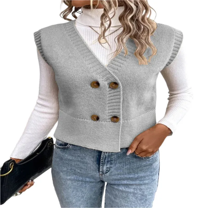 Women's Knitted V-Neck Buttoned Casual Sweater