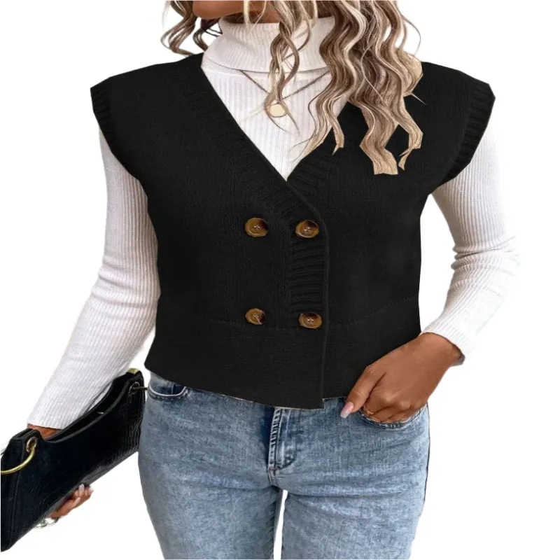 Women's Knitted V-Neck Buttoned Casual Sweater