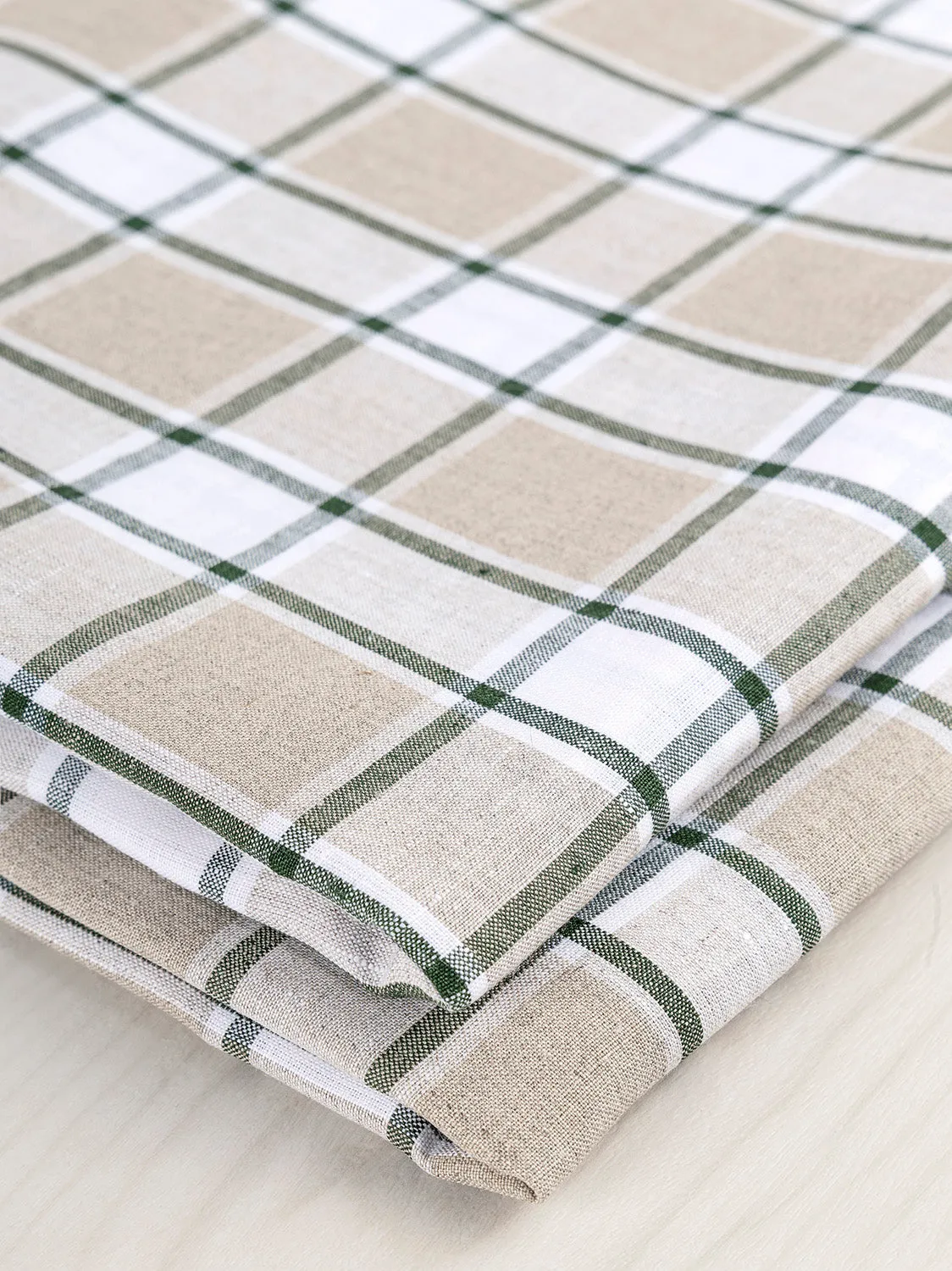 Yarn Dyed Plaid Irish Linen Suiting Deadstock - Beige   Green   White - Swatch