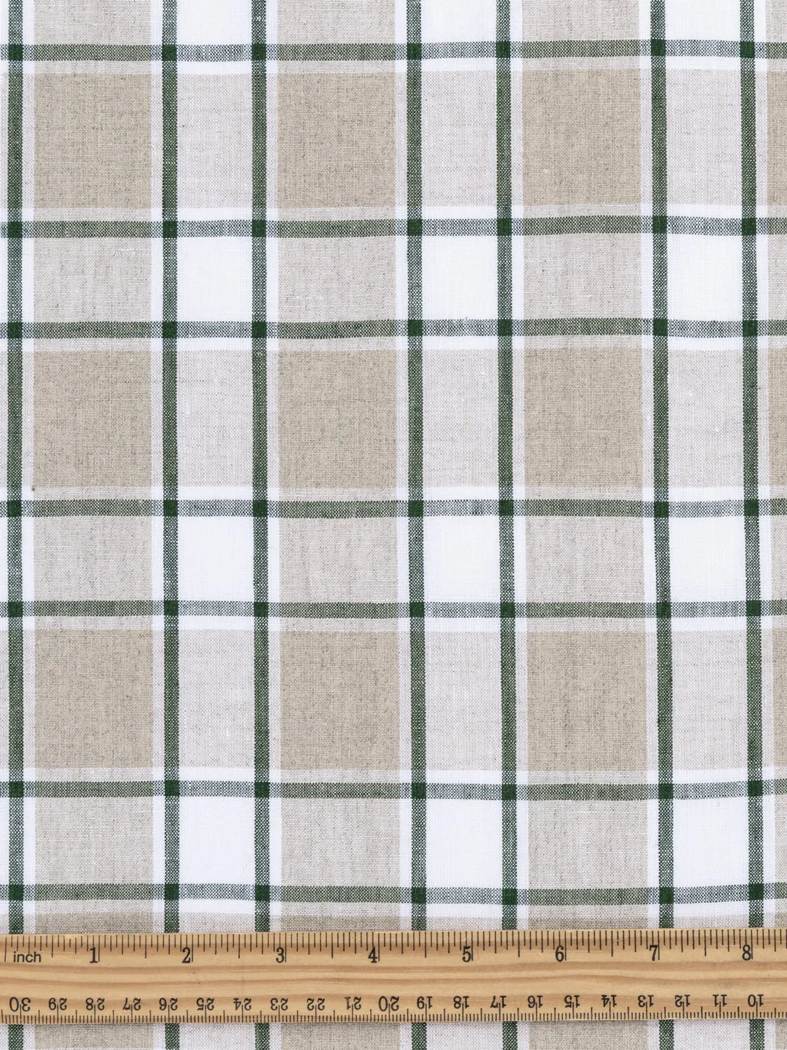 Yarn Dyed Plaid Irish Linen Suiting Deadstock - Beige   Green   White - Swatch